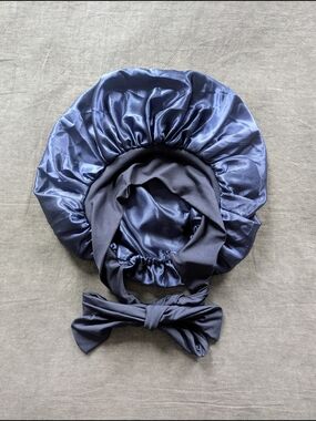 Satin Sleep Bonnet with Tie - Navy